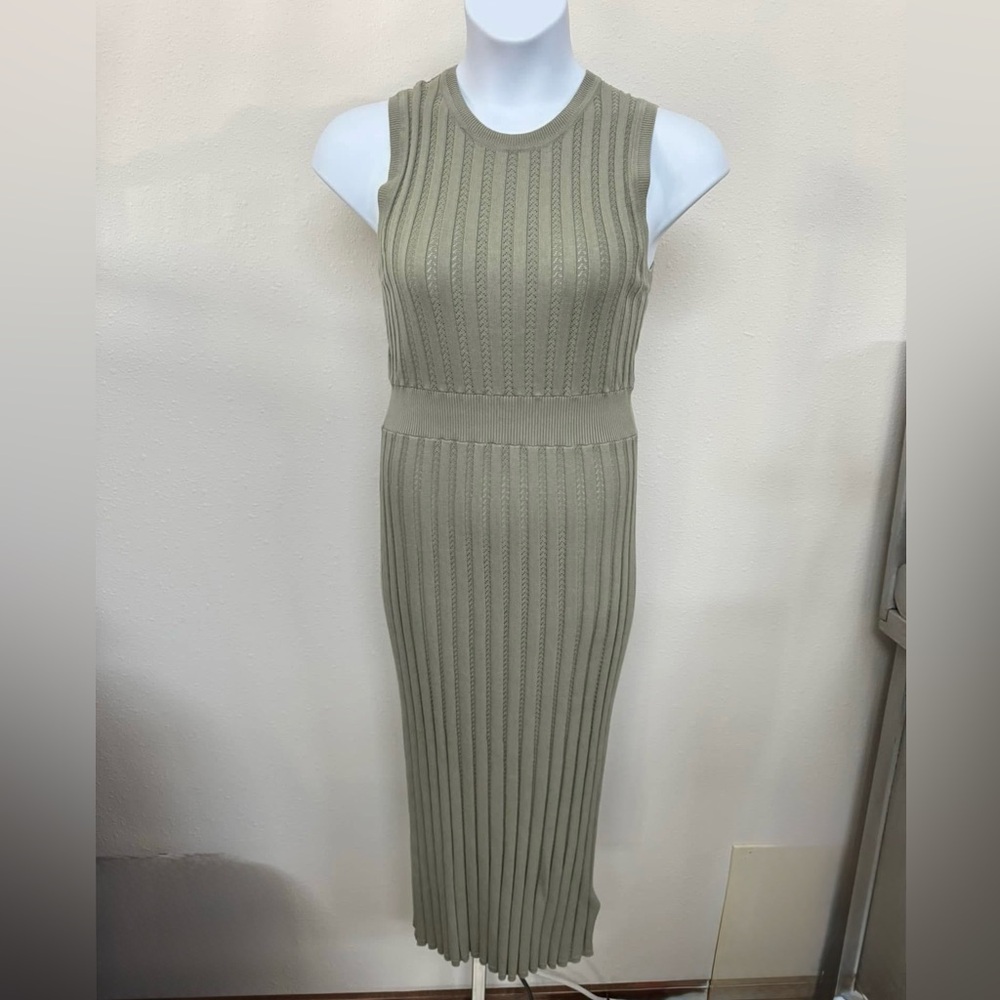 Varley Green Sheath Midi Dress Crew Neck Sleeveless